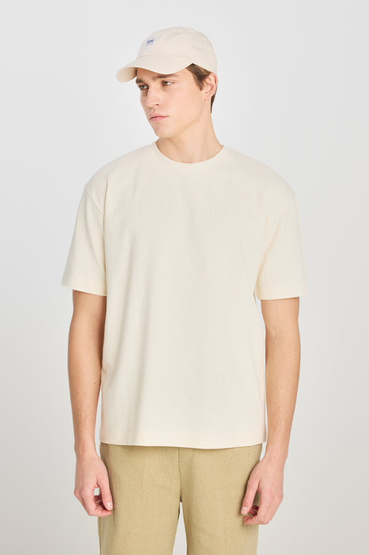 Relaxed Fit Geniş Kesim Bisiklet Yaka Pamuklu Kırık Beyaz T-Shirt L2510271102