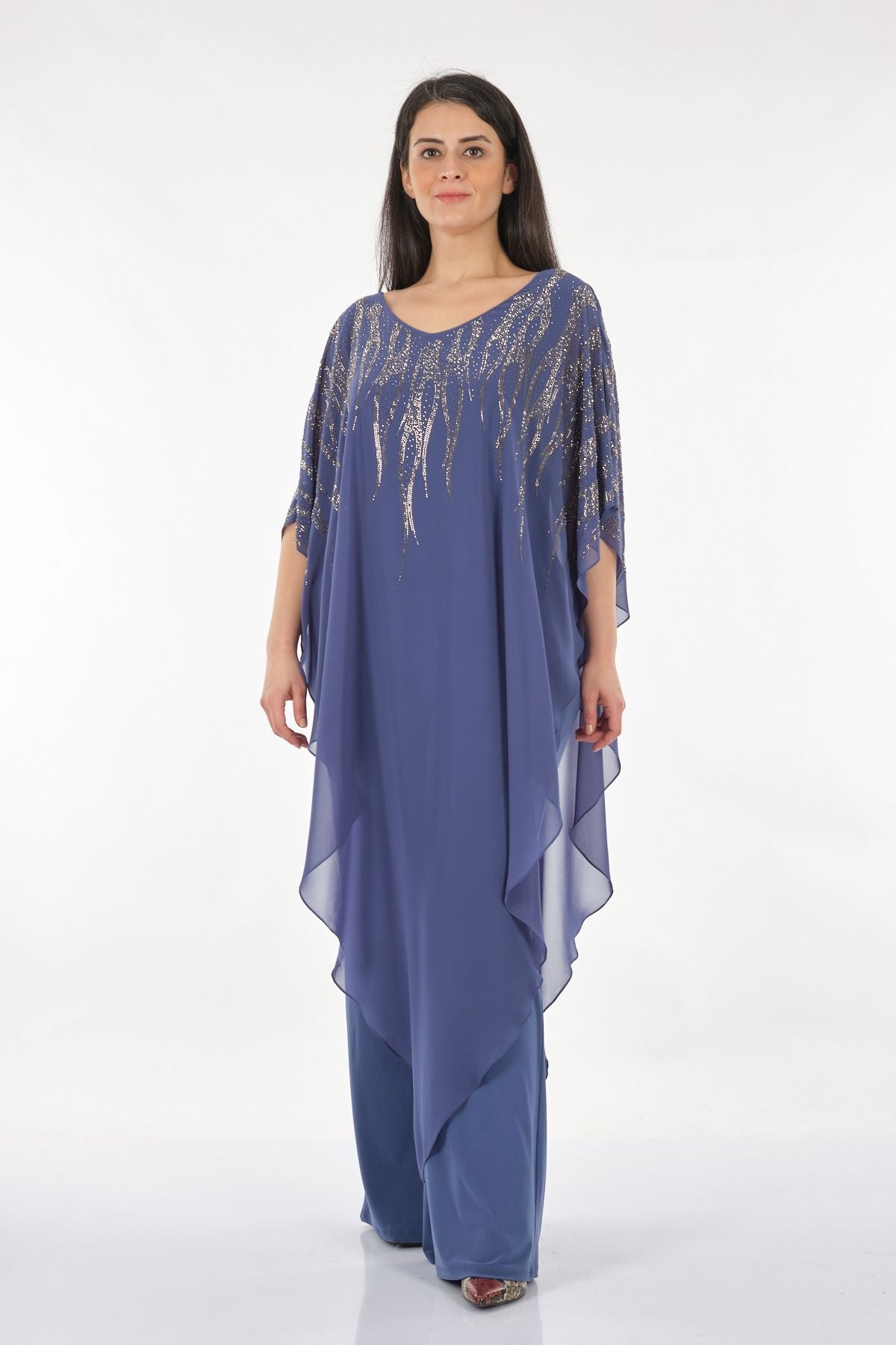 Rozeşah Asimetrik Yaka Oversize Midi Abiye Elbise - Şifon Main image