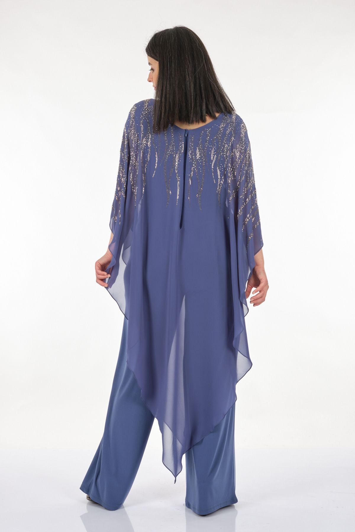 Rozeşah Asimetrik Yaka Oversize Midi Abiye Elbise - Şifon