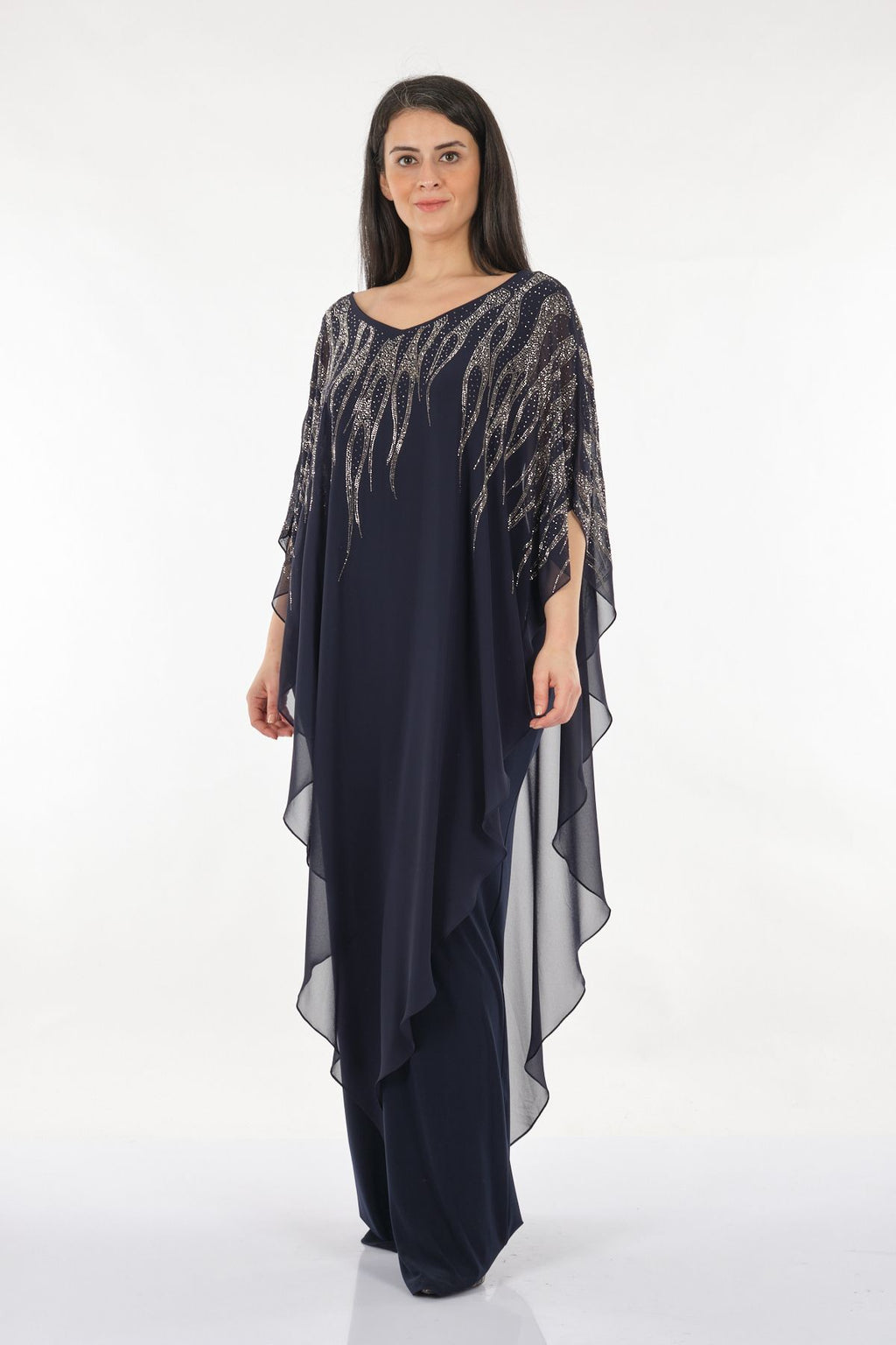 Rozeşah Asimetrik Yaka Oversize Midi Abiye Elbise - Şifon
