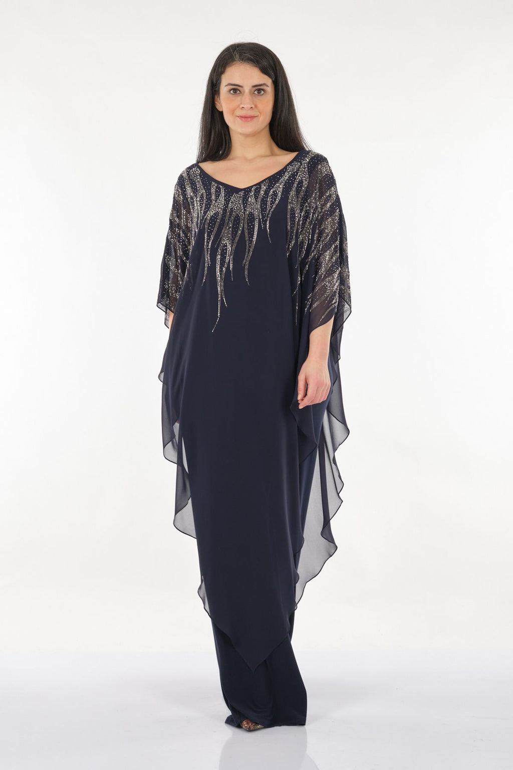 Rozeşah Asimetrik Yaka Oversize Midi Abiye Elbise - Şifon