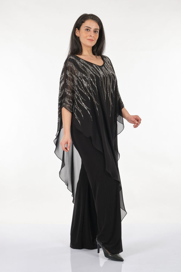 Rozeşah Asimetrik Yaka Oversize Midi Abiye Elbise - Şifon