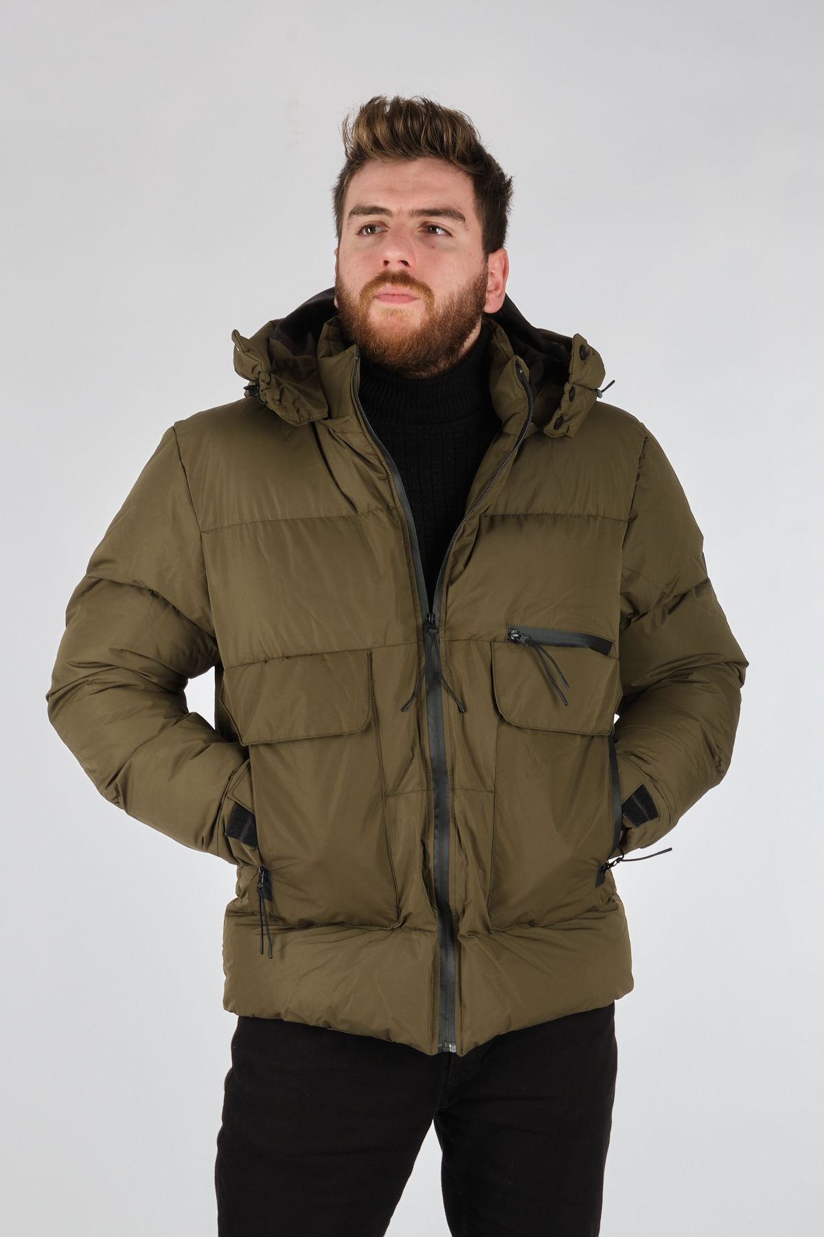Rugu Erkek Oversize Kapüşonlu Kışlık Mont - Minimalist Tarz Secondary image