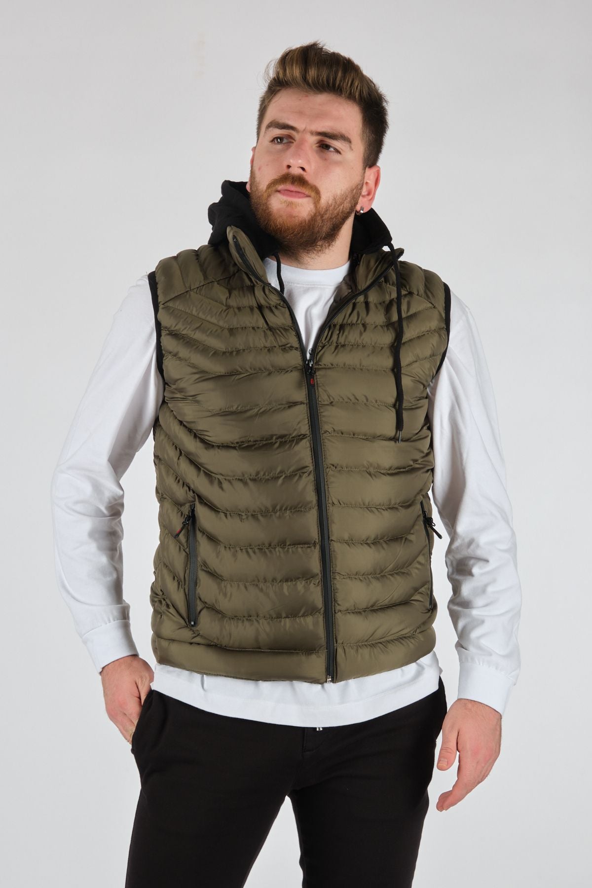 Rugu Erkek Kapüşonlu Oversize Şişme Yelek - Minimalist Tasarım