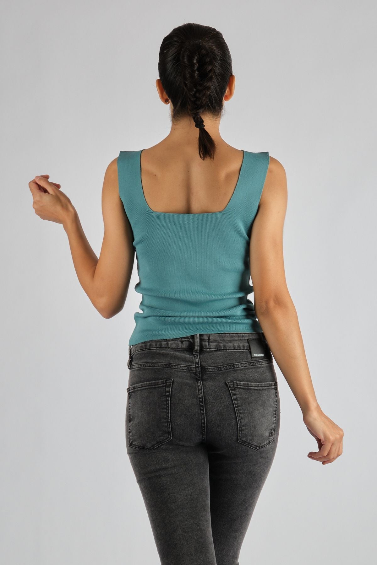 Rugu Minimalist Kare Yaka Kolsuz Crop Bluz - Günlük Şıklık