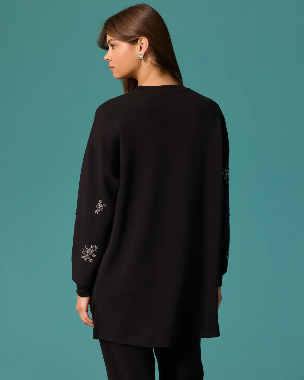 Scl Boncuk İşlemeli Bisiklet Yaka Sweatshirt