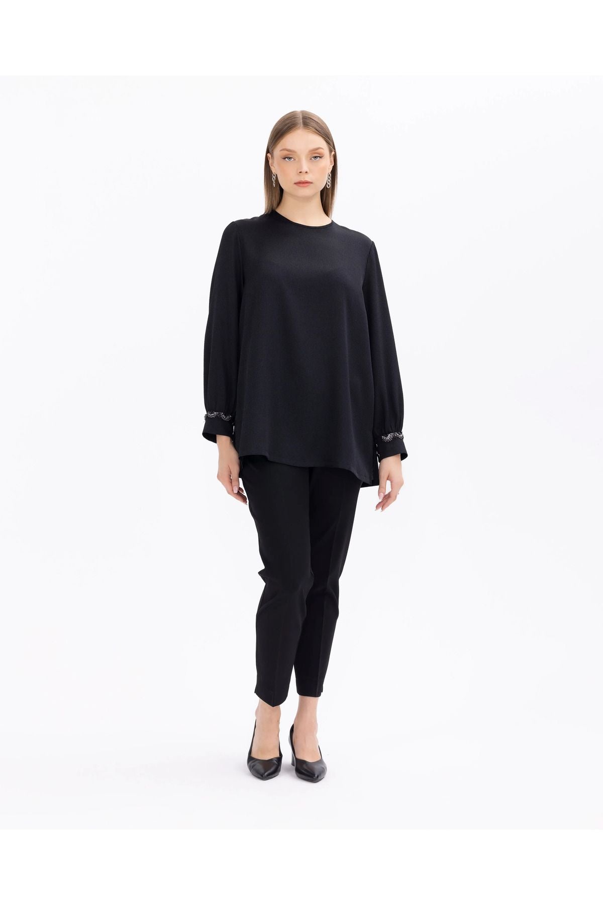 SCL Oversize Minimalist Yuvarlak Yaka Kadın Bluz - Günlük & İş Secondary image