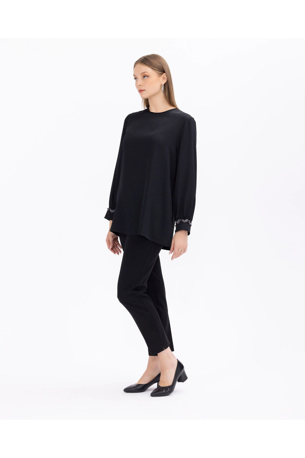 SCL Oversize Minimalist Yuvarlak Yaka Kadın Bluz - Günlük & İş