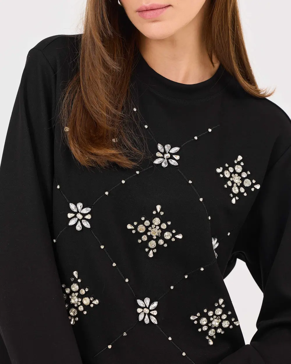 Scl Kadın Yuvarlak Yaka Taşlı  Sweatshirt 10002422311004