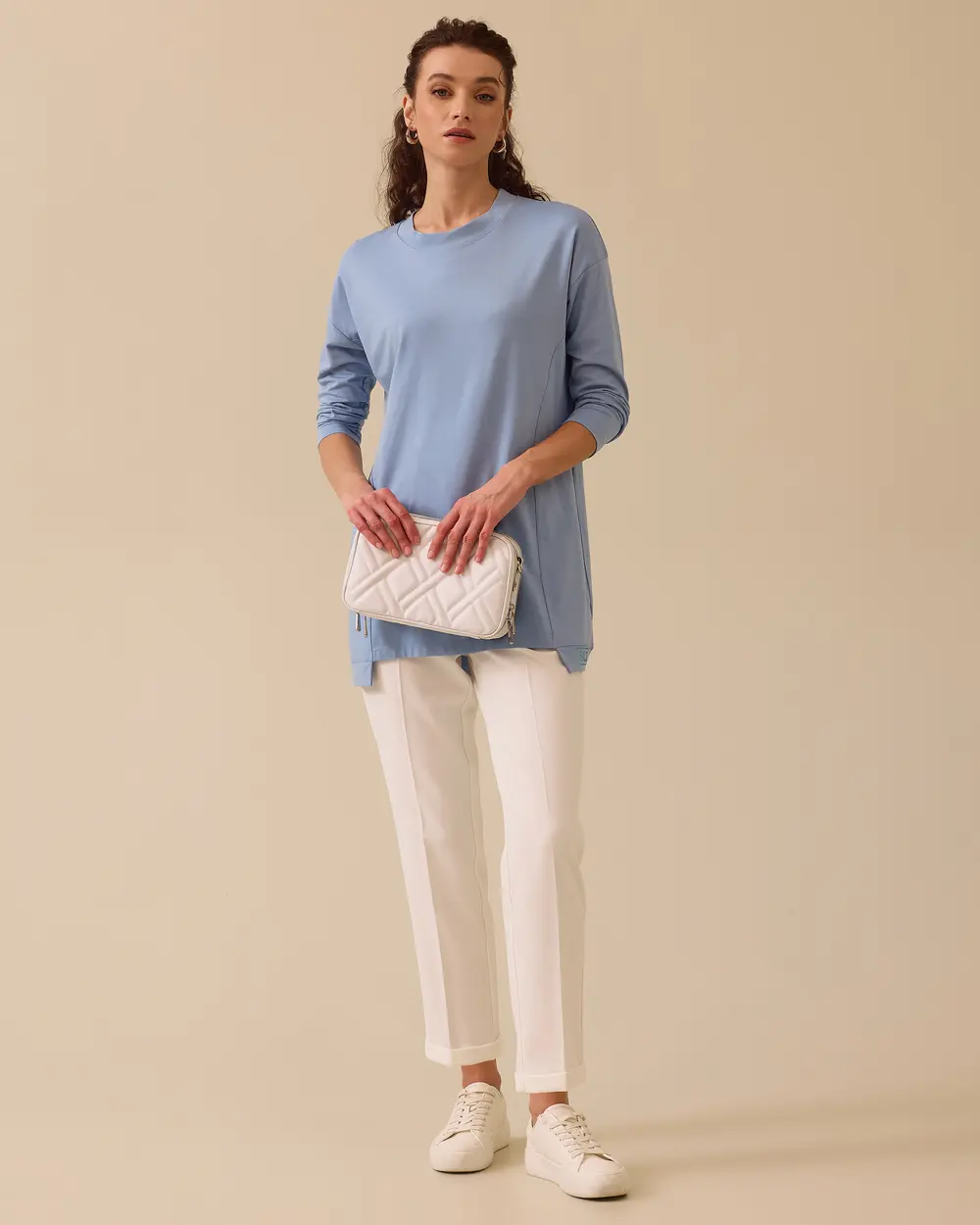 SCL Oversize Midi Günlük Kadın Tunik - 3/4 Kol - Minimalist