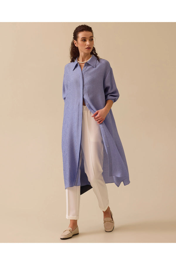 Scl Oversized Midi Gömlek Yaka Kadın Tunik - Günlük Şıklık