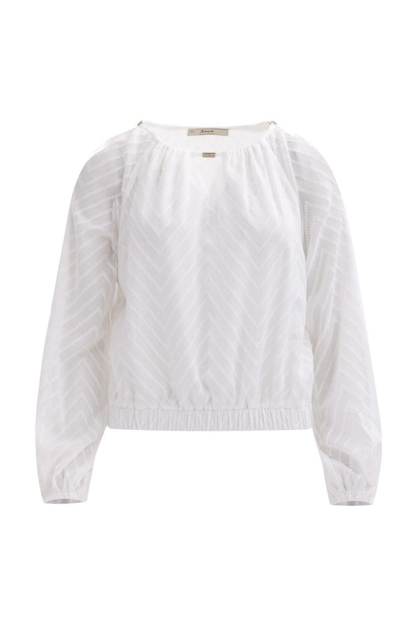 Seçil Minimalist Geometrik Desenli Uzun Kol Crop Bluz - Şifon Kumaş