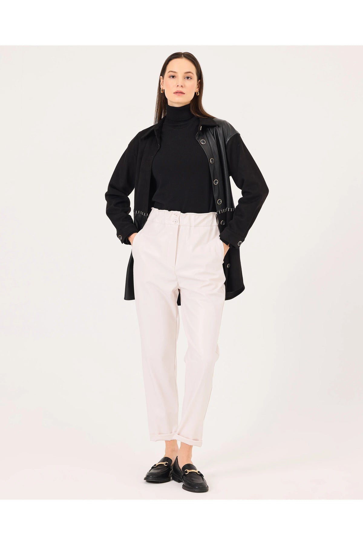 Seçil Minimalist Yüksek Bel Crop Deri Pantolon - Günlük & Şık Main image