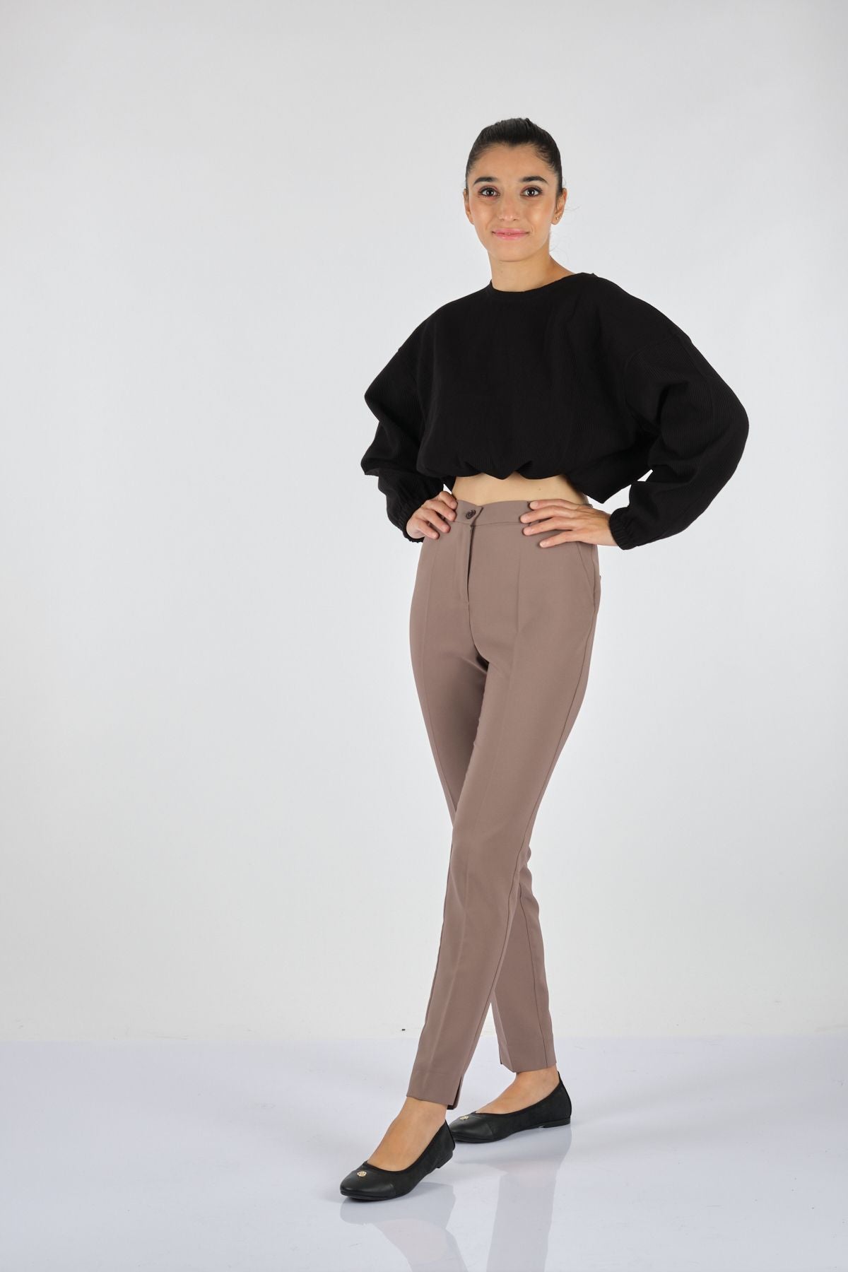 Seleste Minimalist Yüksek Bel Dar Paça Kadın Pantolon - Günlük & Ofis Secondary image