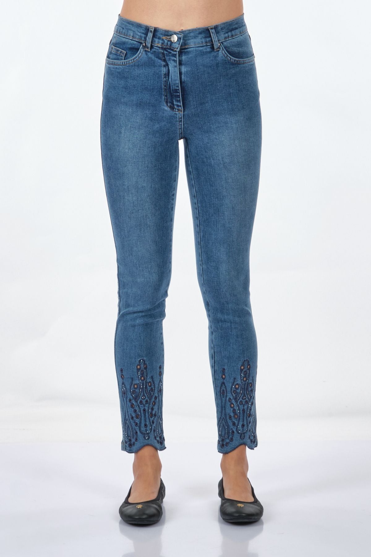 Seleste Kadın Midi Jean Pantolon - Minimalist Stil - Nakış Detaylı