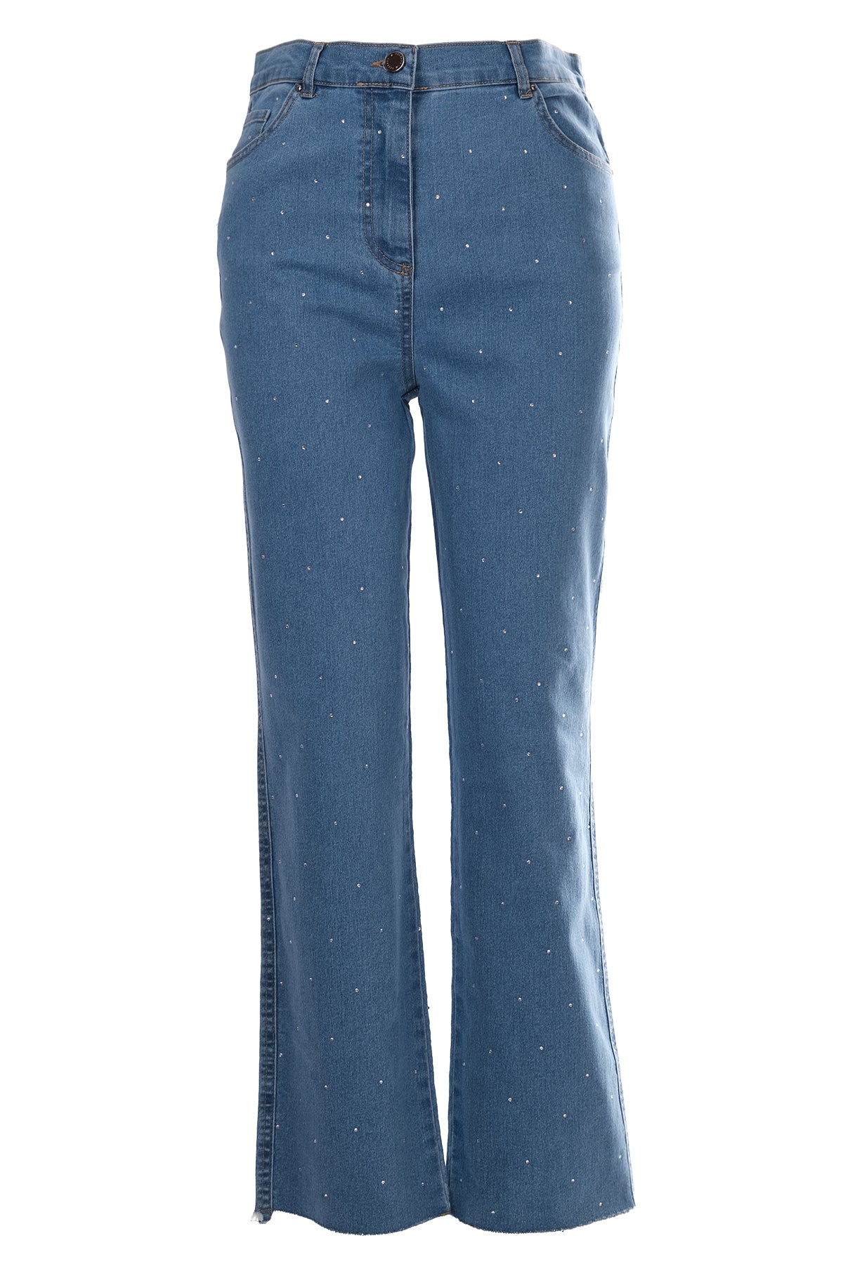 Seleste Minimalist Taş Detaylı Kadın Jean Pantolon - Midi Boy Main image