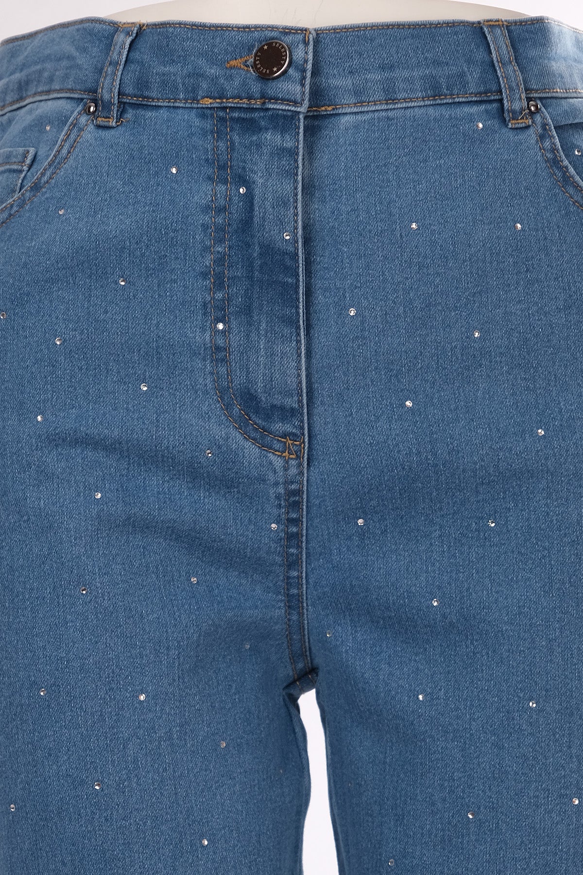Seleste Minimalist Taş Detaylı Kadın Jean Pantolon - Midi Boy Secondary image