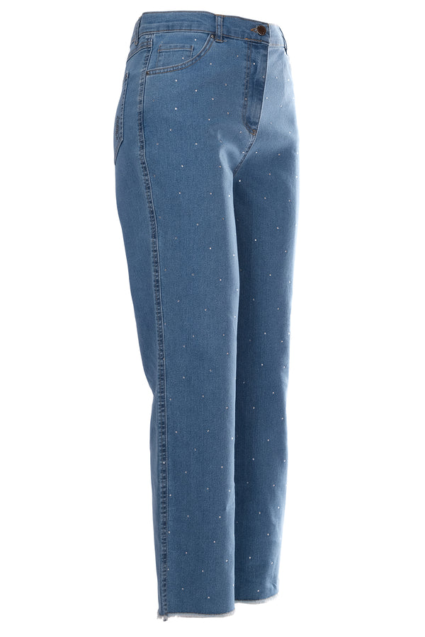Seleste Minimalist Taş Detaylı Kadın Jean Pantolon - Midi Boy