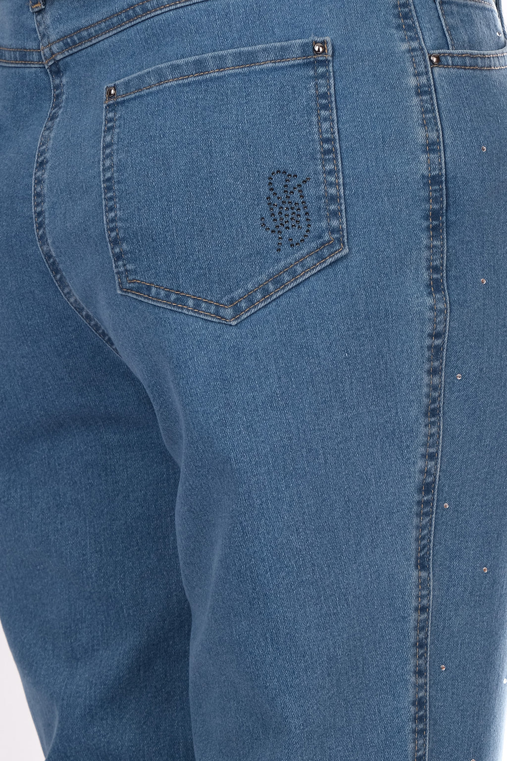 Seleste Minimalist Taş Detaylı Kadın Jean Pantolon - Midi Boy