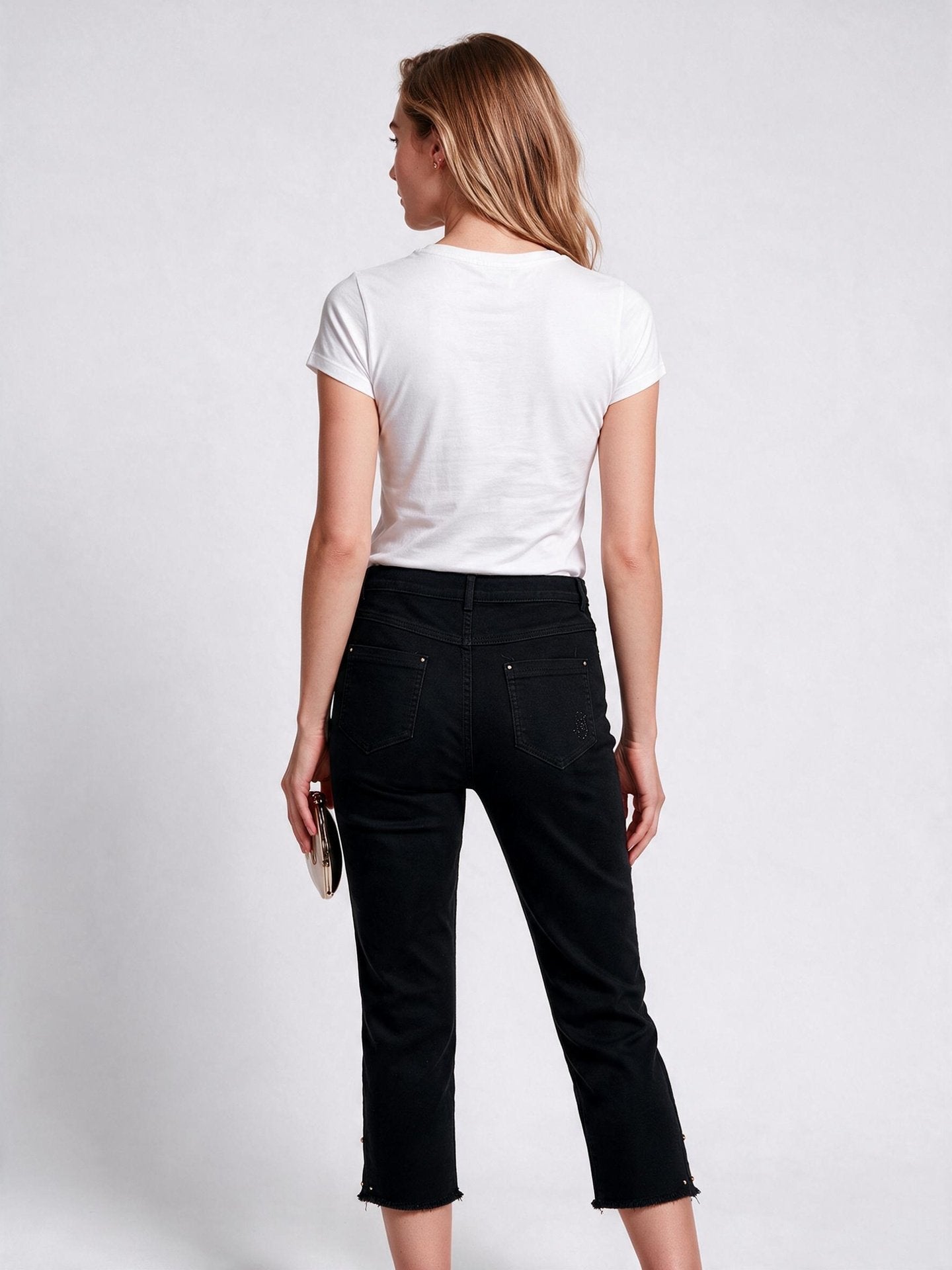 Seleste Kadın Yüksek Bel Düz Kesim Püsküllü Paça Crop Denim Pantolon Secondary image
