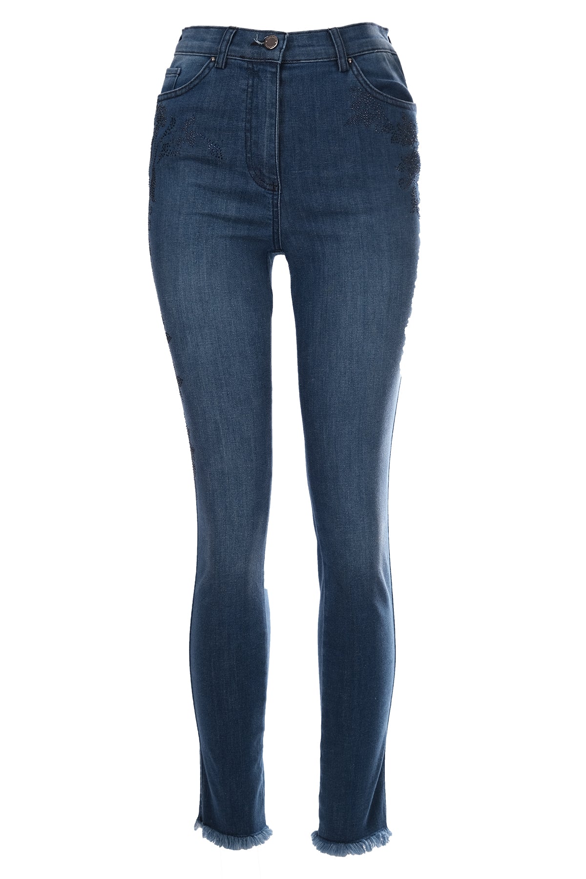 Seleste Minimalist Nakışlı Yüksek Bel Dar Paça Kadın Jean Pantolon