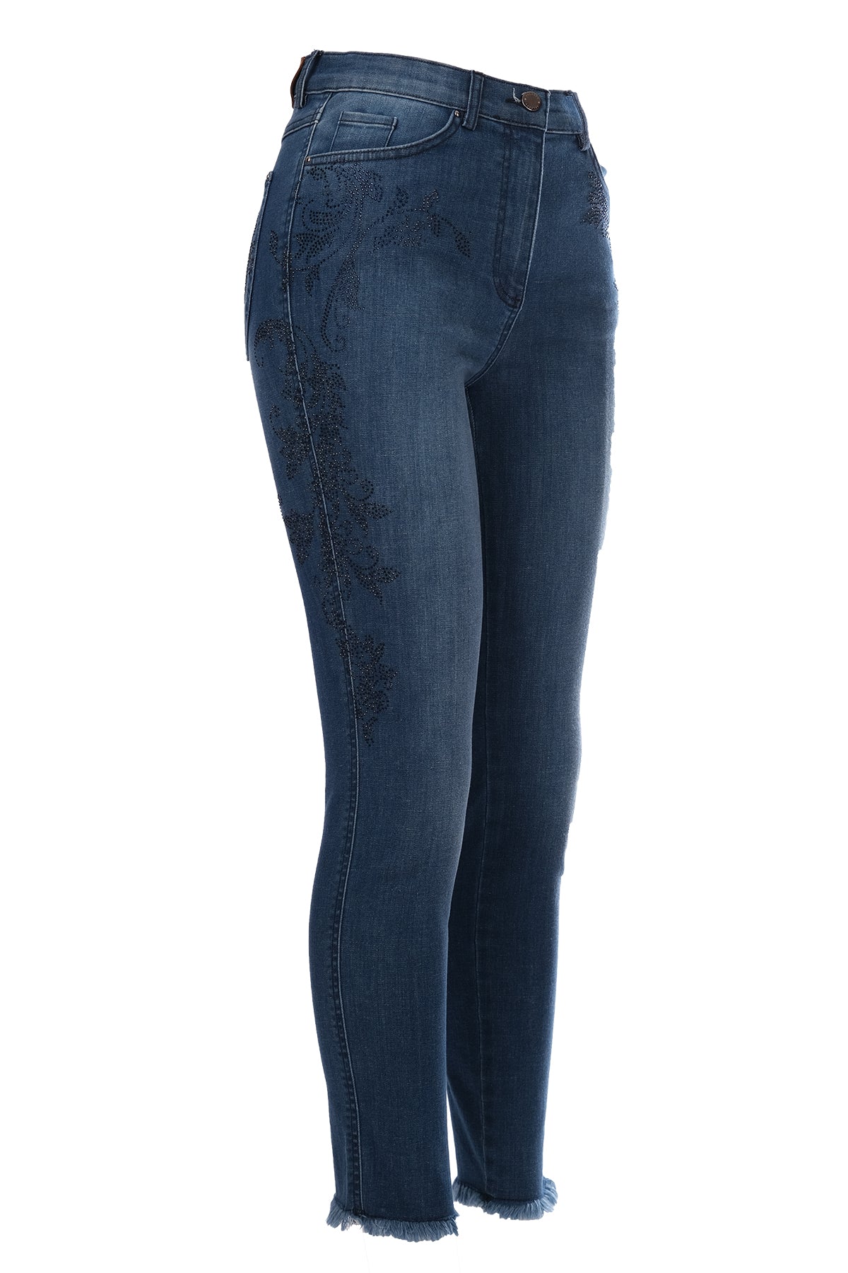 Seleste Minimalist Nakışlı Yüksek Bel Dar Paça Kadın Jean Pantolon