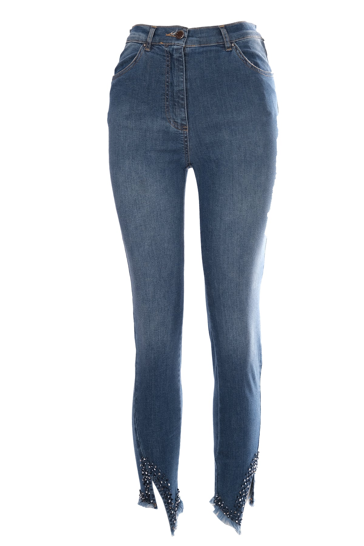 Seleste Minimalist Taş Detaylı Dar Paça Crop Jean Pantolon - Günlük & Şık Main image