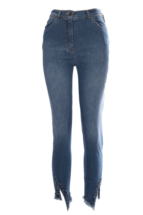 Seleste Minimalist Taş Detaylı Dar Paça Crop Jean Pantolon - Günlük & Şık