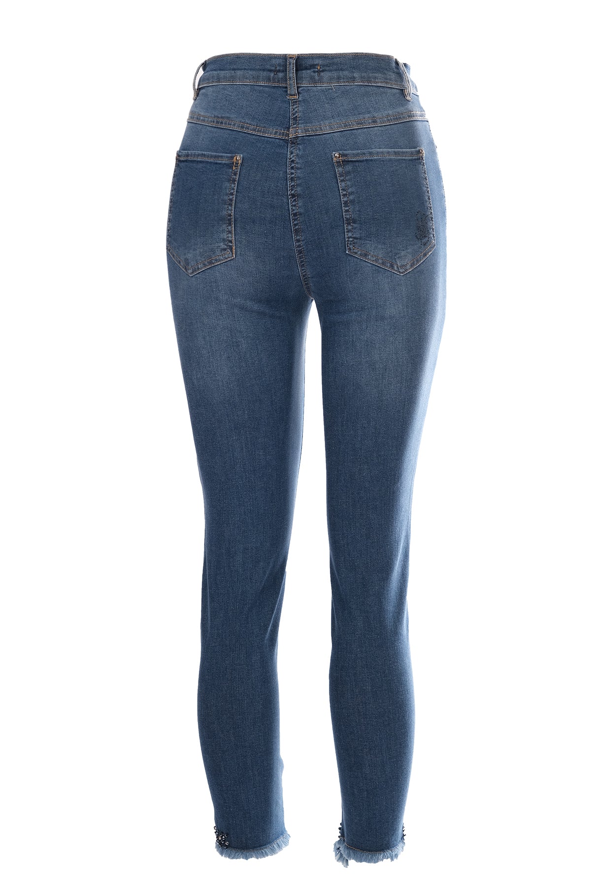 Seleste Minimalist Taş Detaylı Dar Paça Crop Jean Pantolon - Günlük & Şık