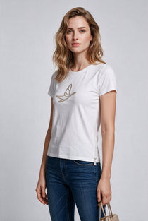 Sempre Kadın Bisiklet Yaka Kısa Kol Zincir Detaylı Pamuk Karışımlı T-Shirt