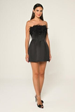 Strapless Short Evening Dress with Floral Embellishments and Matte Satin - Alfabeta