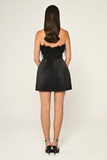 Strapless Short Evening Dress with Floral Embellishments and Matte Satin - Alfabeta