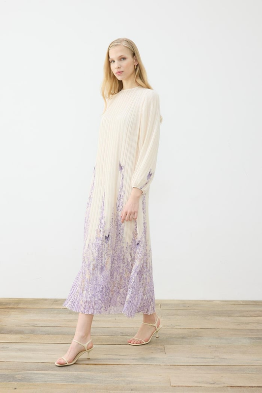 Hyacinth Pattern Pleated Chiffon Dress Tailor Shop