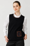 Women's Crew Neck Wool Sweater with Colorful Crocheted Pocket and Collar Design