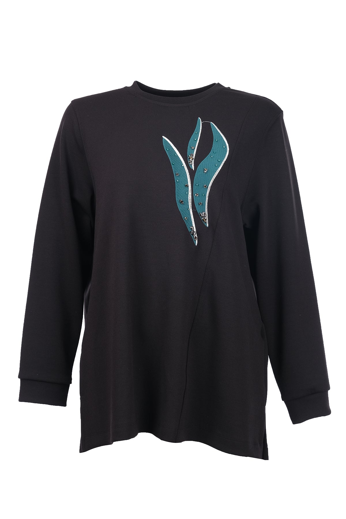 büyük beden desenli taş i̇şlemeli sweatshirt Gala-Xi Main image