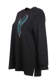 büyük beden desenli taş i̇şlemeli sweatshirt Gala-Xi
