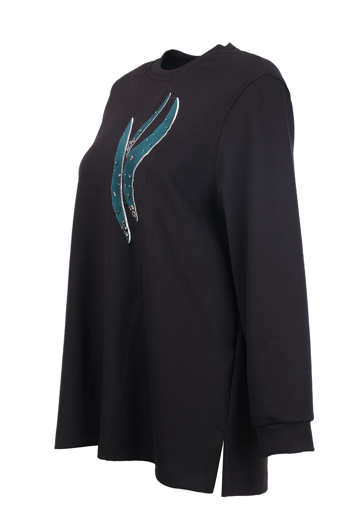 büyük beden desenli taş i̇şlemeli sweatshirt Gala-Xi