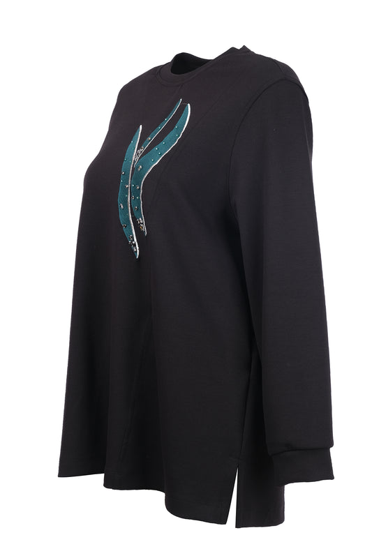 Plus size patterned stone embellished sweatshirt Gala-Xi