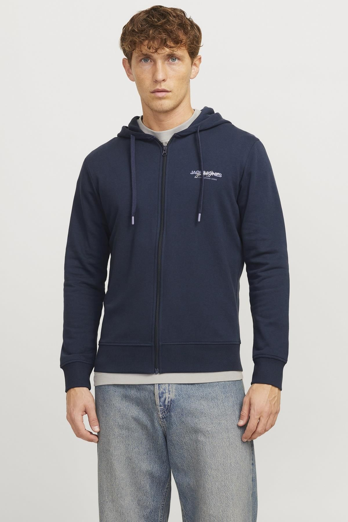Jack&Jones Oversize Fermuarlı Kapüşonlu Erkek Sweatshirt - Minimalist Tarz Main image