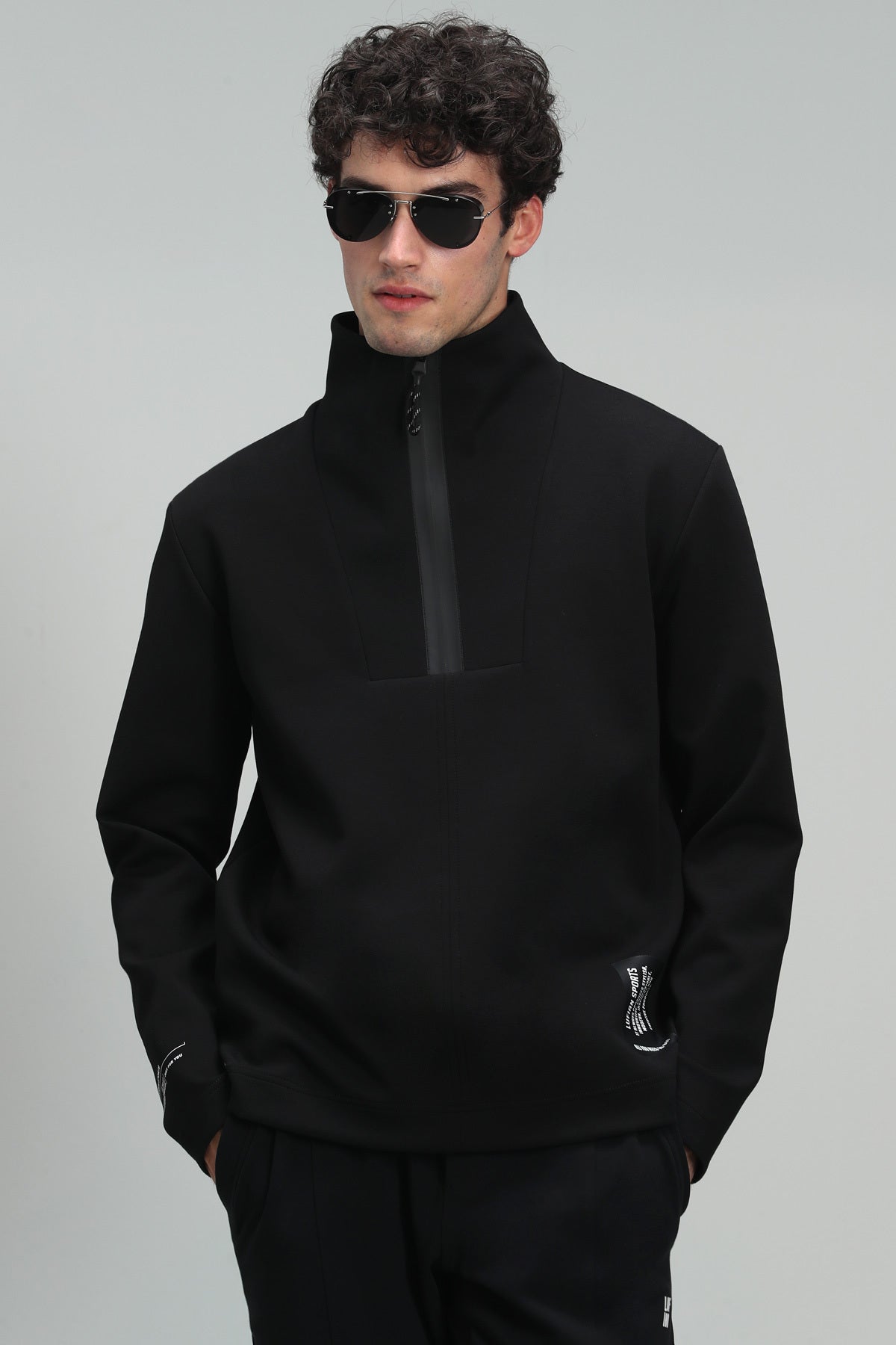 Lufian Oversize Erkek Sweatshirt - Minimalist Tarz - Yarım Fermuar
