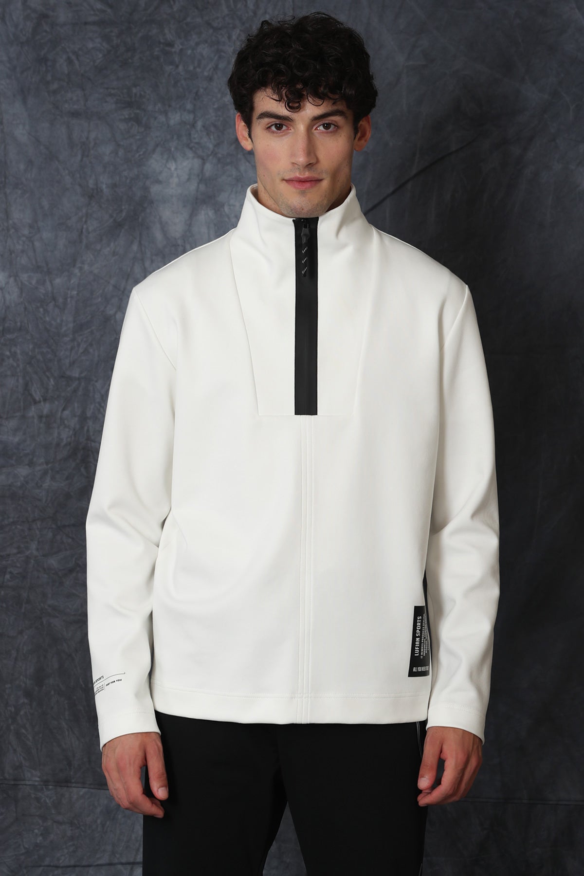 Lufian Oversize Erkek Sweatshirt - Minimalist Tarz - Yarım Fermuar