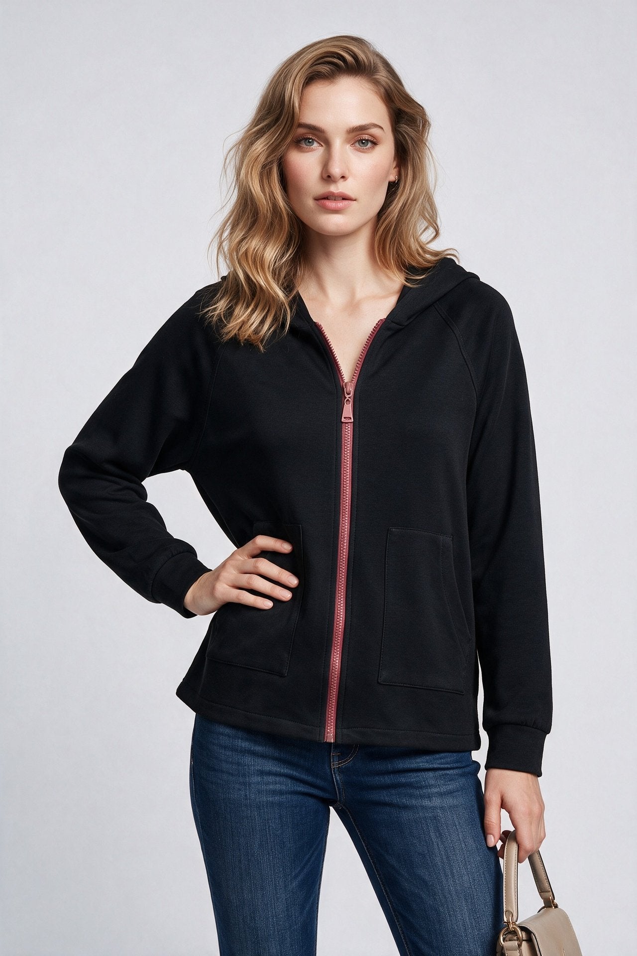 On Kadın Kapüşonlu Tam Fermuarlı Reglan Kol Cepli Sweatshirt Secondary image