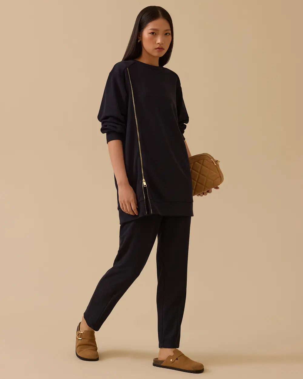fermuar detaylı yuvarlak yaka sweatshirt Scl Main image