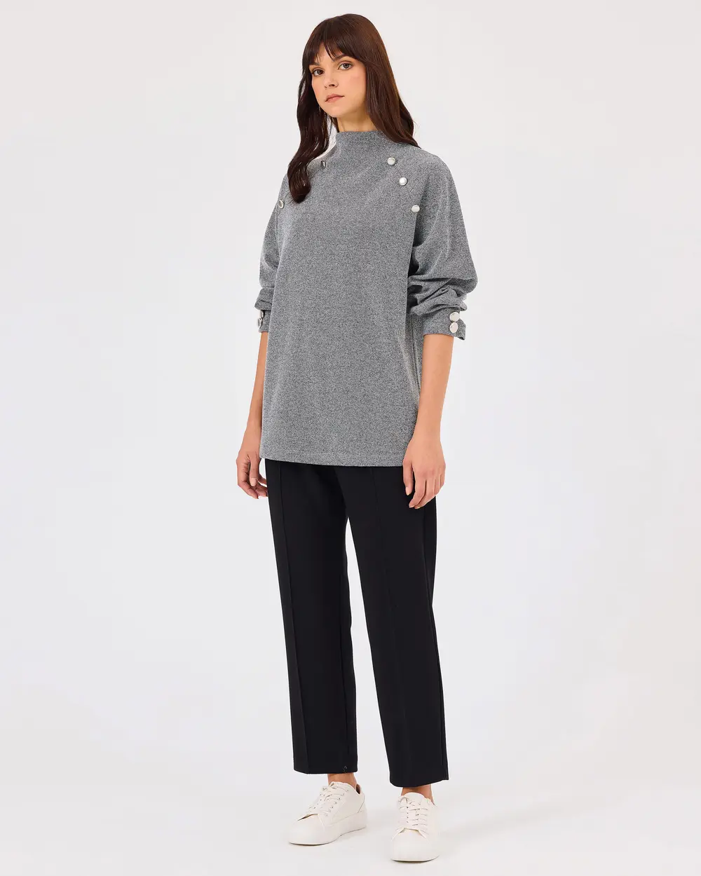 dik yaka düğme detaylı sweatshirt Scl Main image