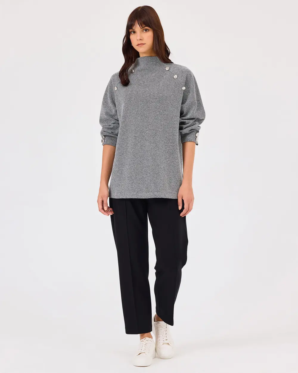 dik yaka düğme detaylı sweatshirt Scl Secondary image