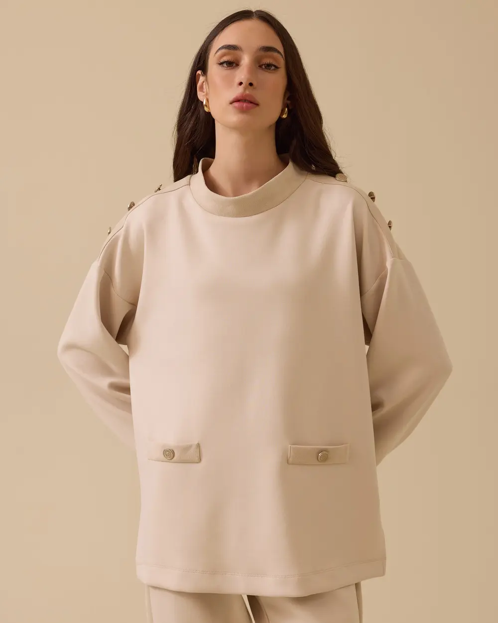 dik yaka düğme detaylı sweatshirt Scl Main image