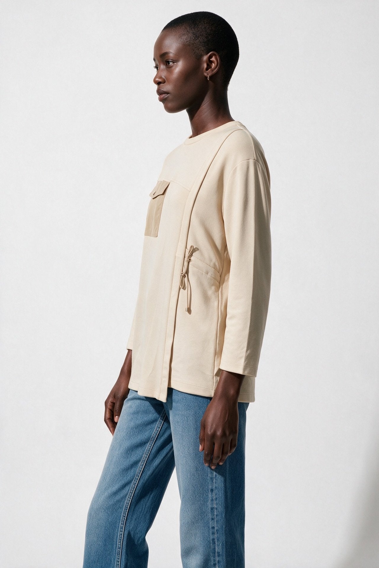 Scl Kadın Bisiklet Yaka Cepli Asimetrik Tasarım Uzun Kollu Sweatshirt