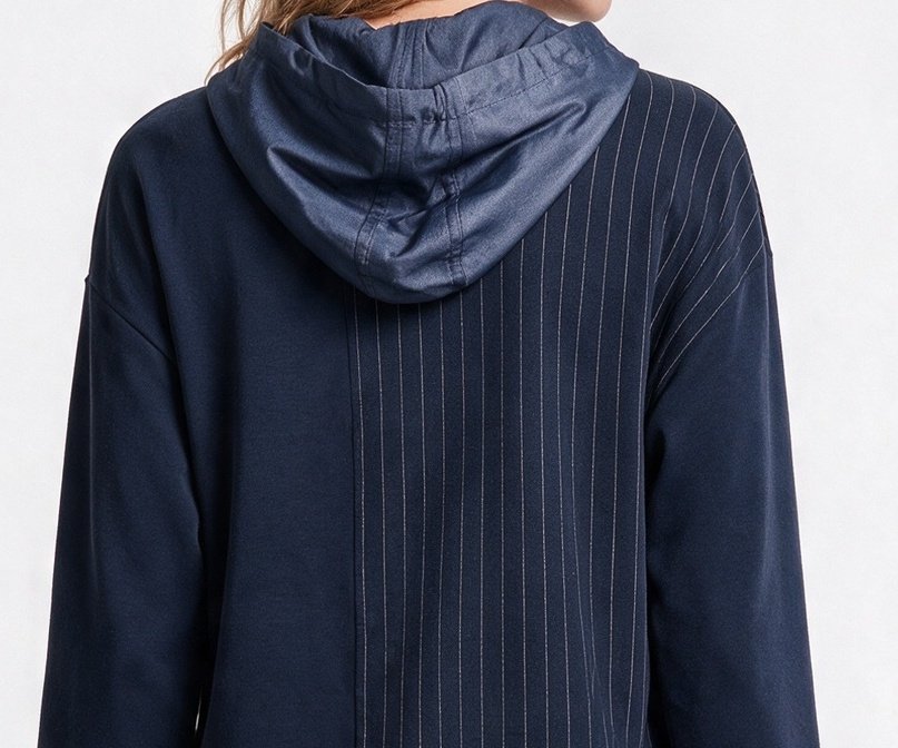 Scl Kadın Çizgili Payet İşlemeli Kapüşonlu Rahat Kesim Uzun Kollu Sweatshirt