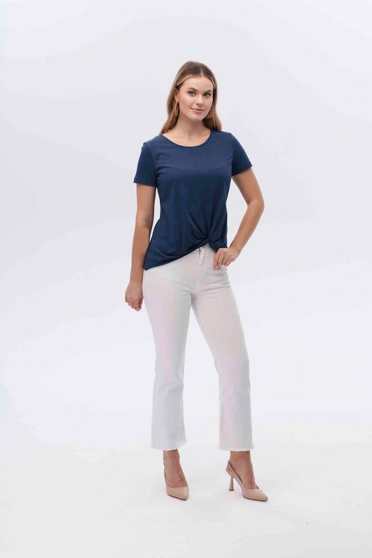 Canel Minimalist Büküm Detaylı Kısa Kol Kadın T-Shirt - Günlük