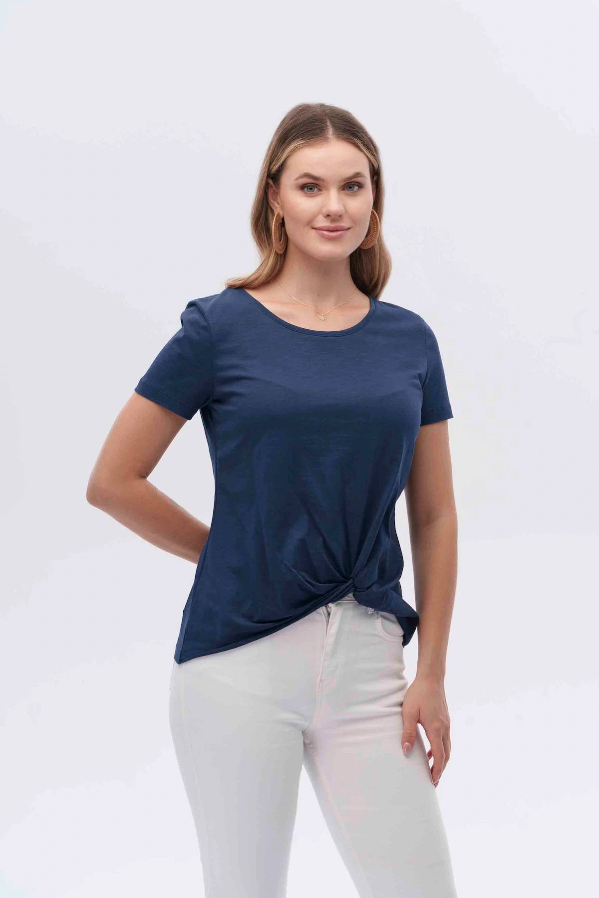 Canel Minimalist Büküm Detaylı Kısa Kol Kadın T-Shirt - Günlük Secondary image